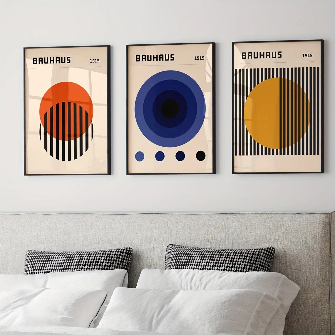 3pcs Bauhaus 1919 Canvas Wall Art Set, Mid-Century Modern Frameless Posters, Art Deco Style, Fashion Theme, Portrait Orientat