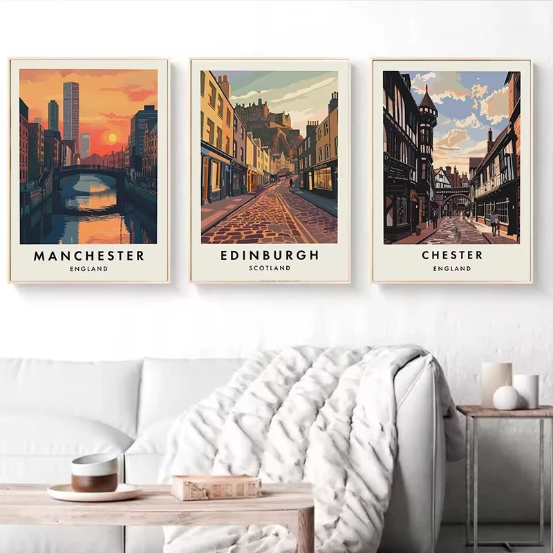 Classic Tourist City Edinburgh Rome Paris Milan Urban Architecture Tourism Poster Canvas Paintings Wall Art Pictures Home Decor