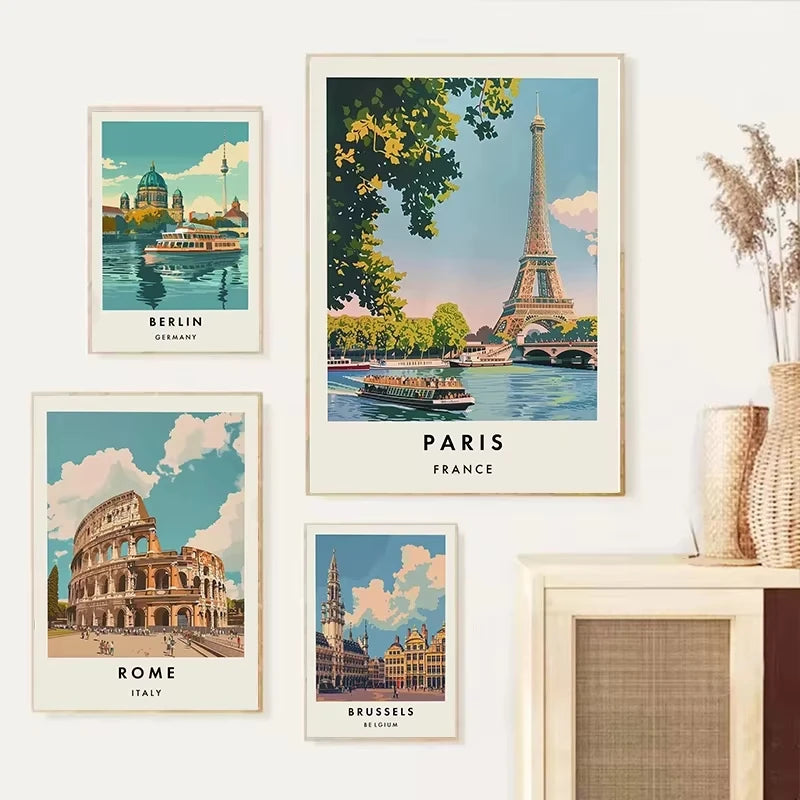 Classic Tourist City Edinburgh Rome Paris Milan Urban Architecture Tourism Poster Canvas Paintings Wall Art Pictures Home Decor