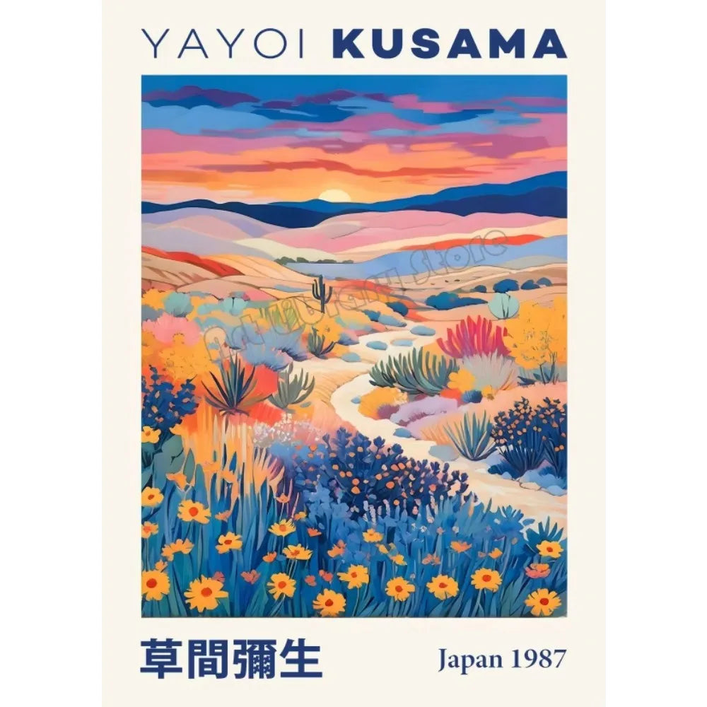 Yayoi Kusama Japanese Style Geometric Mountain Landscape Exhibition Poster Canvas Painting Wall Art Picture Home Interior Decor