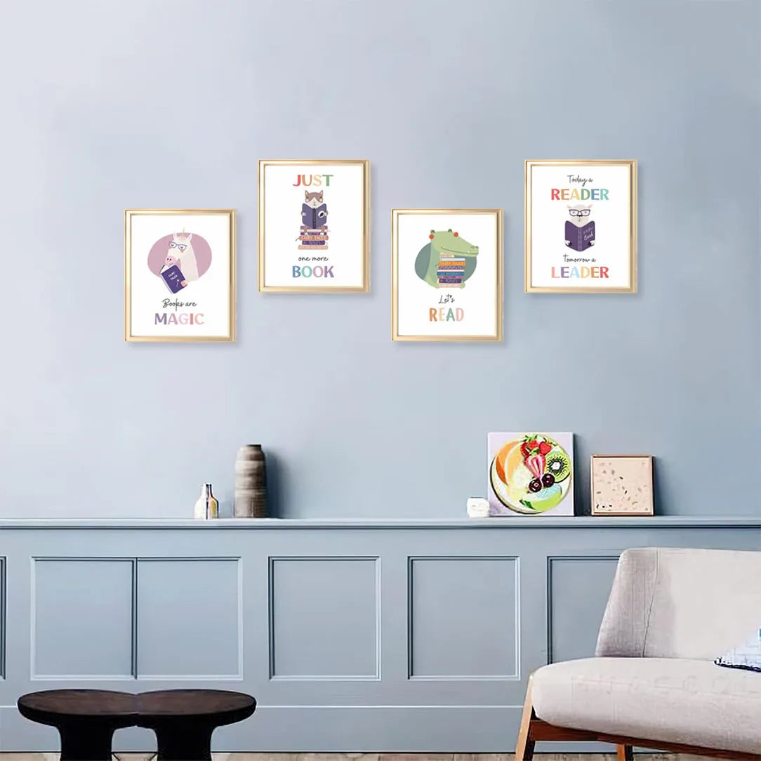 4pcs Set Bohemian Style Animal Reading Posters