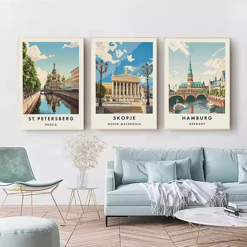 Classic Tourist City Edinburgh Rome Paris Milan Urban Architecture Tourism Poster Canvas Paintings Wall Art Pictures Home Decor