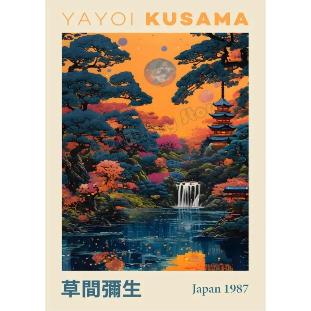 Yayoi Kusama Japanese Style Geometric Mountain Landscape Exhibition Poster Canvas Painting Wall Art Picture Home Interior Decor