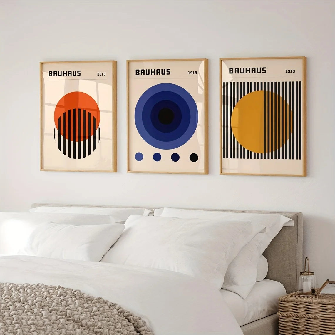 3pcs Bauhaus 1919 Canvas Wall Art Set, Mid-Century Modern Frameless Posters, Art Deco Style, Fashion Theme, Portrait Orientat