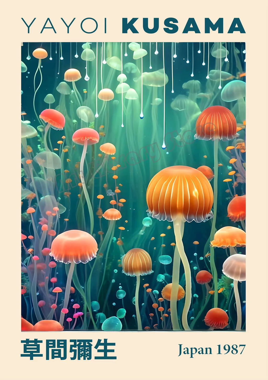 Yayoi Kusama Japanese Style Geometric Mountain Landscape Exhibition Poster Canvas Painting Wall Art Picture Home Interior Decor