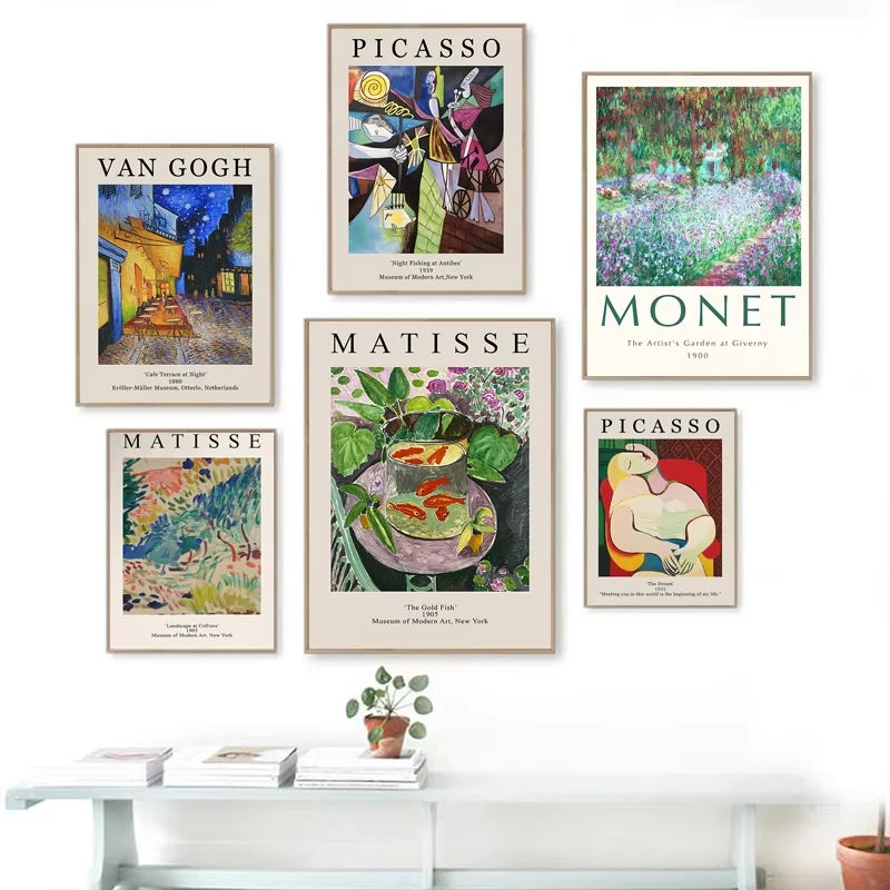 Retro Van Gogh Matisse Picasso Monet Posters Prints Vintage Decorative Paintings Canvas Wall Art Pictures Living Room Home Decor