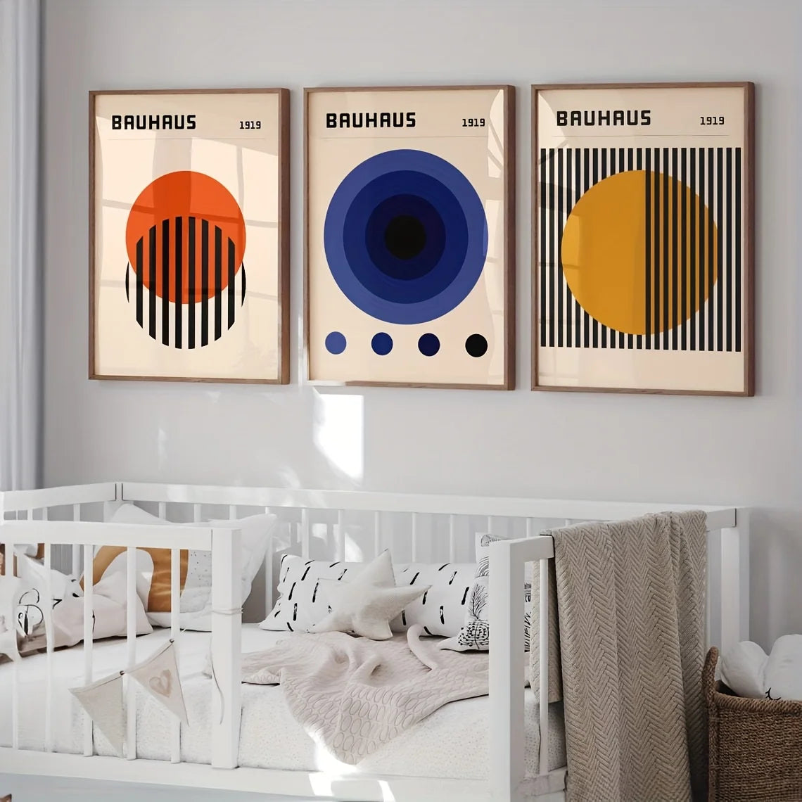 3pcs Bauhaus 1919 Canvas Wall Art Set, Mid-Century Modern Frameless Posters, Art Deco Style, Fashion Theme, Portrait Orientat