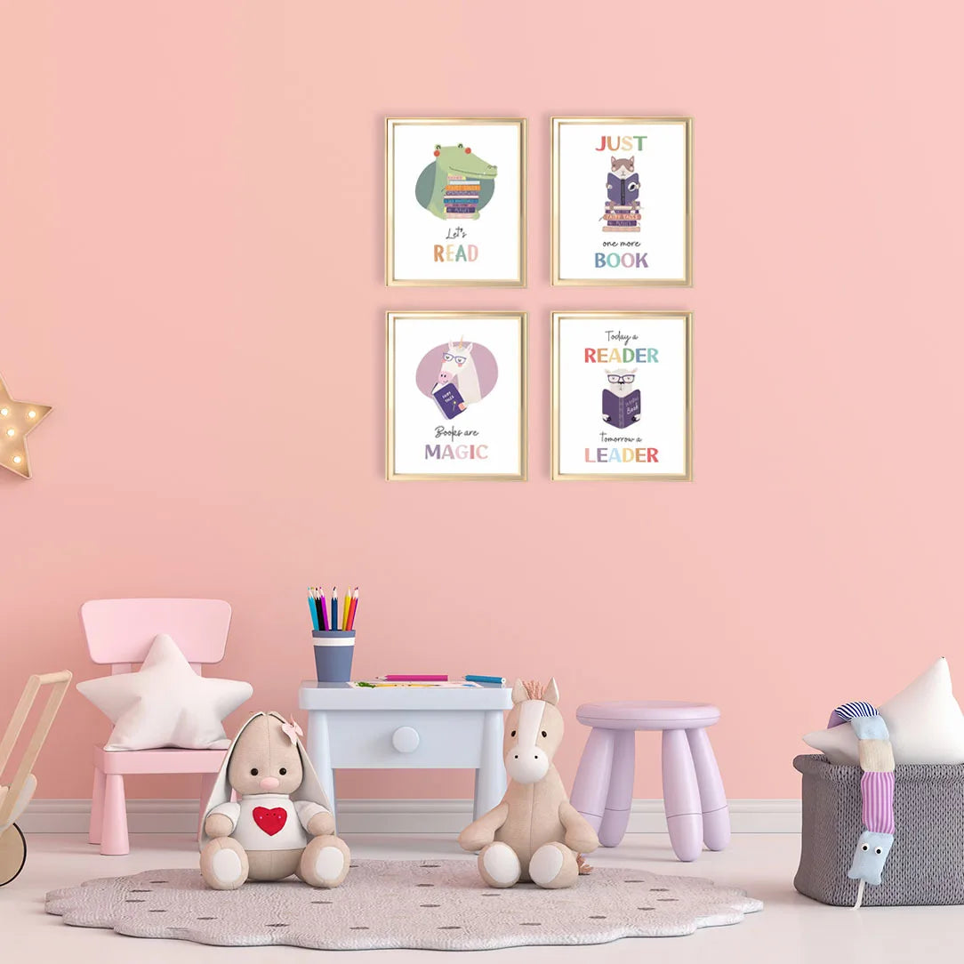 4pcs Set Bohemian Style Animal Reading Posters