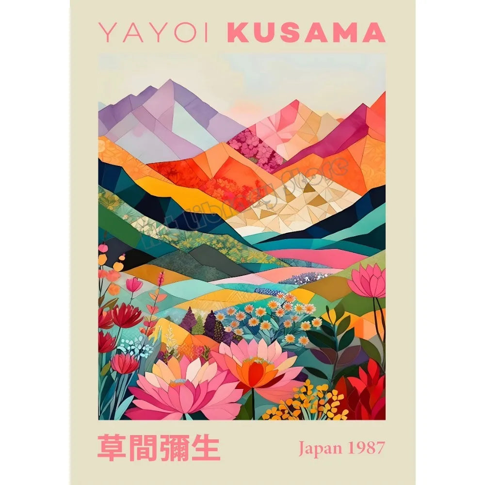 Yayoi Kusama Japanese Style Geometric Mountain Landscape Exhibition Poster Canvas Painting Wall Art Picture Home Interior Decor