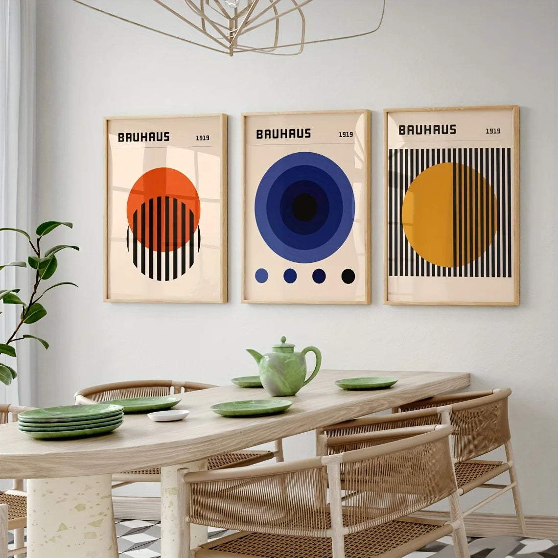 3pcs Bauhaus 1919 Canvas Wall Art Set, Mid-Century Modern Frameless Posters, Art Deco Style, Fashion Theme, Portrait Orientat