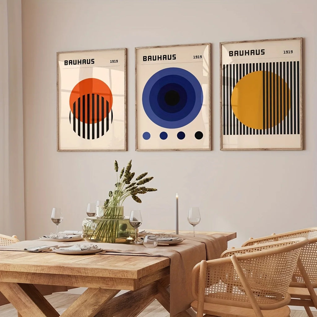 3pcs Bauhaus 1919 Canvas Wall Art Set, Mid-Century Modern Frameless Posters, Art Deco Style, Fashion Theme, Portrait Orientat