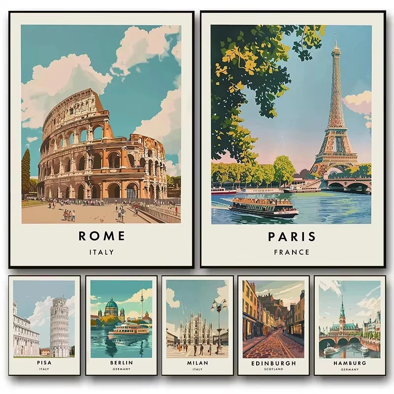 Classic Tourist City Edinburgh Rome Paris Milan Urban Architecture Tourism Poster Canvas Paintings Wall Art Pictures Home Decor